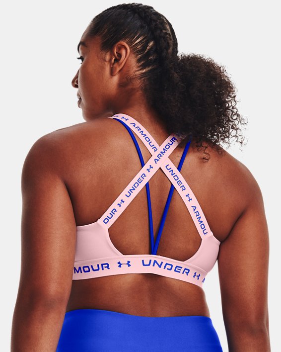 Under Armour Womens Crossback Clutch Bra Pink Sports Gym Breathable Lightweight 
